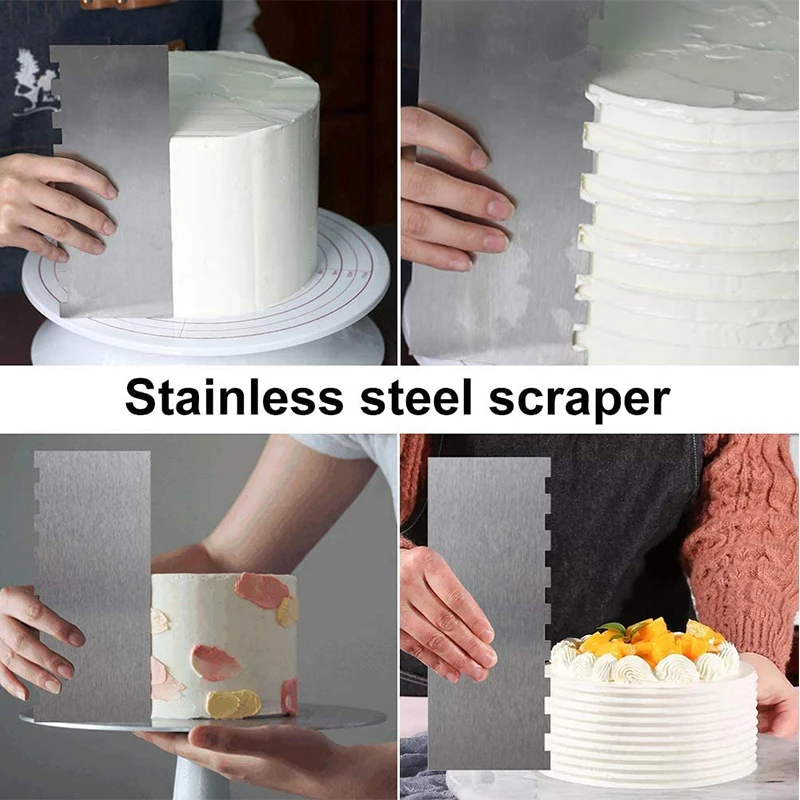 LMETJMA 10 Inch Stainless Steel Metal Cake Scraper Large Double Sided  Patterned Stripe Edge Smoother Scraper Pastry Cutter JT160 - AliExpress