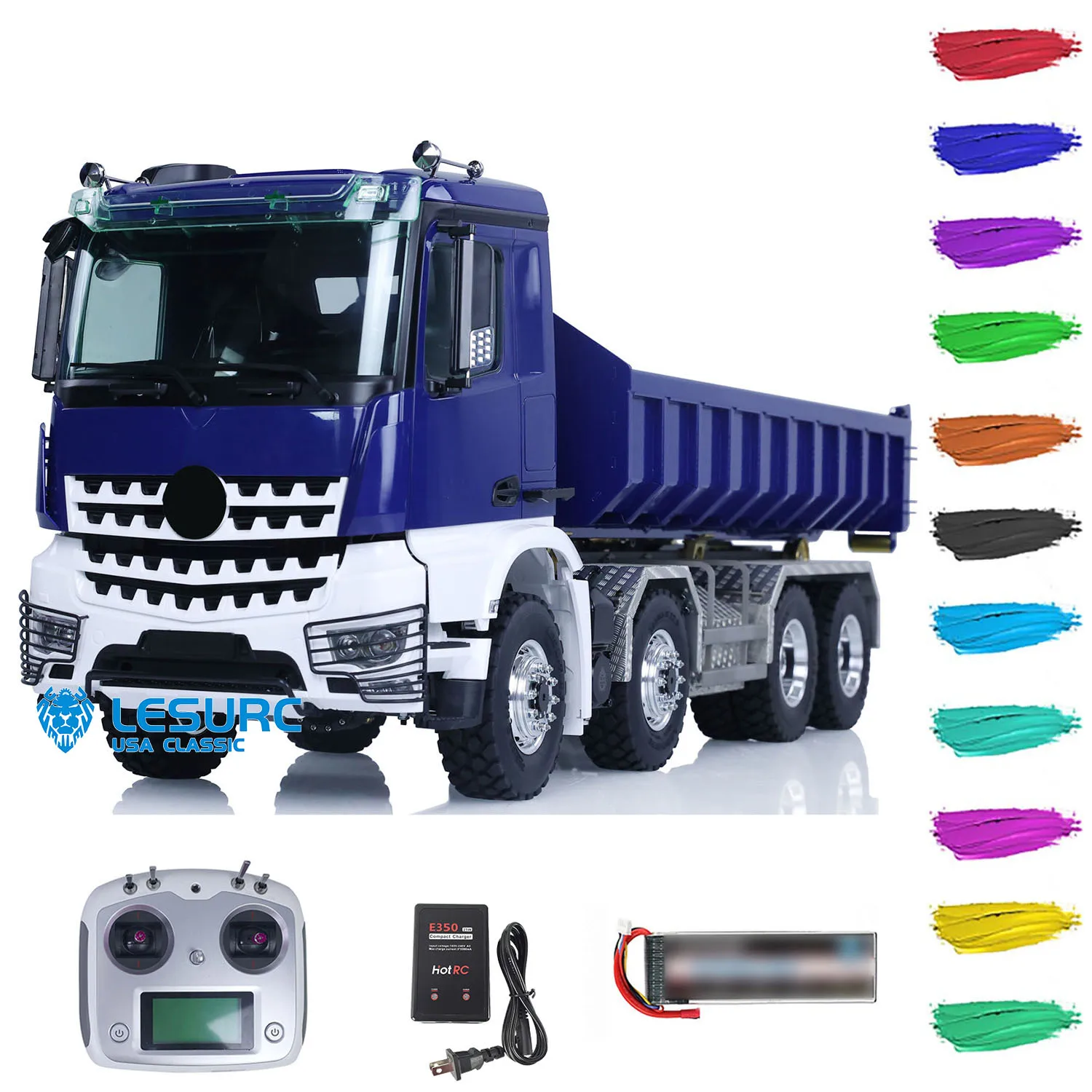 Camion Benne Radiocommandé 8x8 échelle 1/14 - Métal, Hydraulique, Prêt à Rouler (RTR) - Marque LESU - Pour Adultes