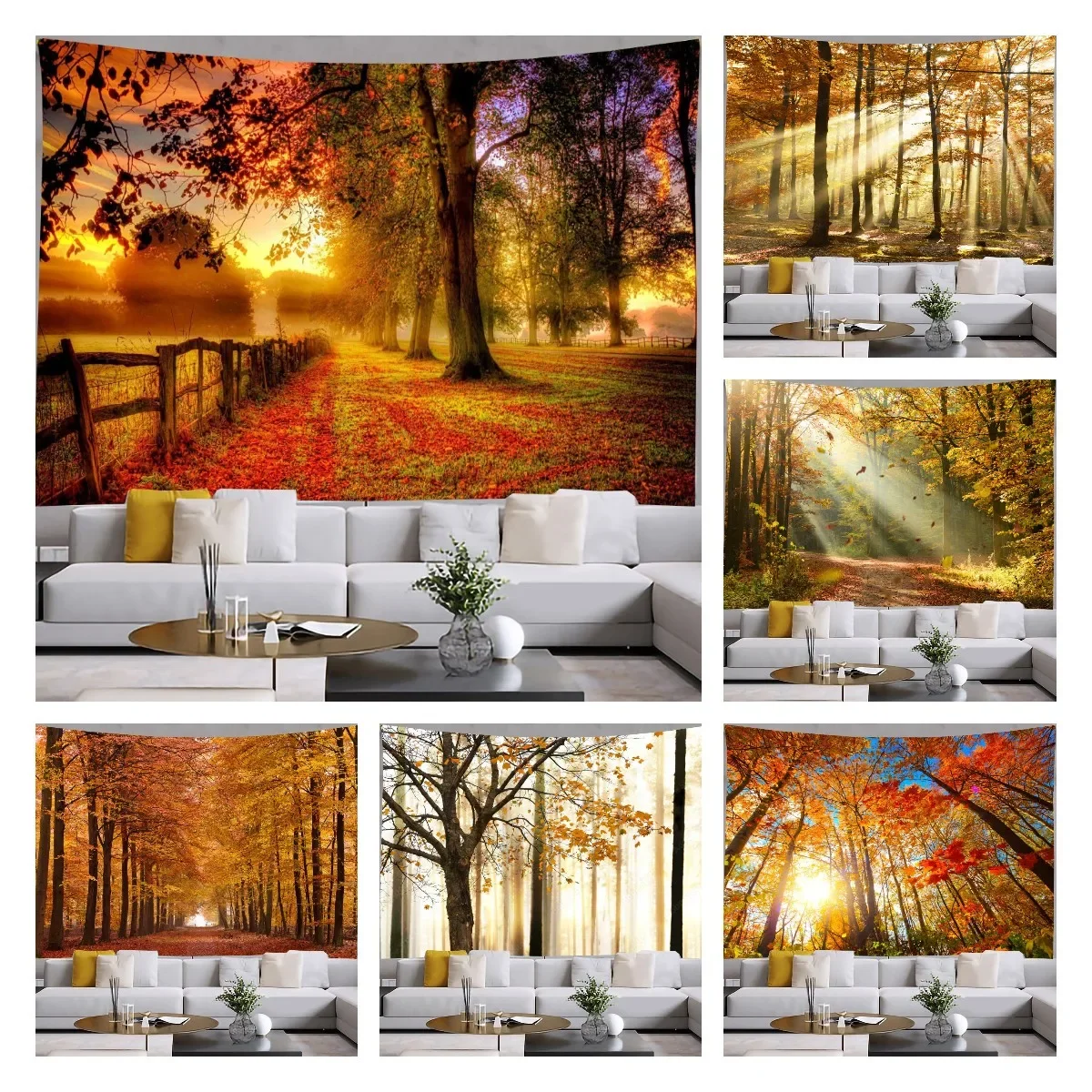 Autumn Forest Tapestry Wall Hanging Fallen Leaves Landscape Room Decoration Family Bedroom art large fabric wall tapestrys