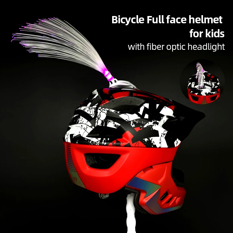 

GUB Children's Bicycle Full Face Helmet Road Racing Bike Helmet Cycling Mtb with Fiber Optic Headlight Warning Taillight Safety