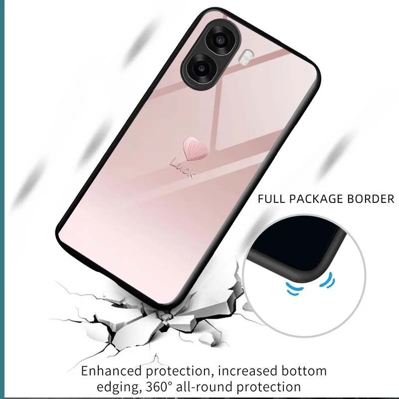 Loving Heart Design Tempered Glass Protective Back Case Cover