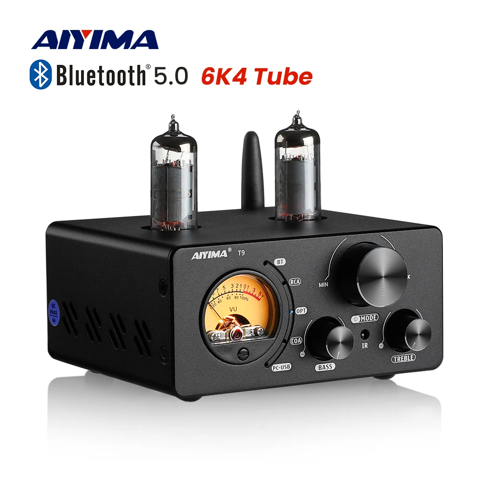 AIYIMA T9 HiFi Bluetooth 5.0 Vacuum Tube Amplifier USB DAC Stereo Amplificador COAX OPT Home Audio Power Amplifier VU Meter 100W