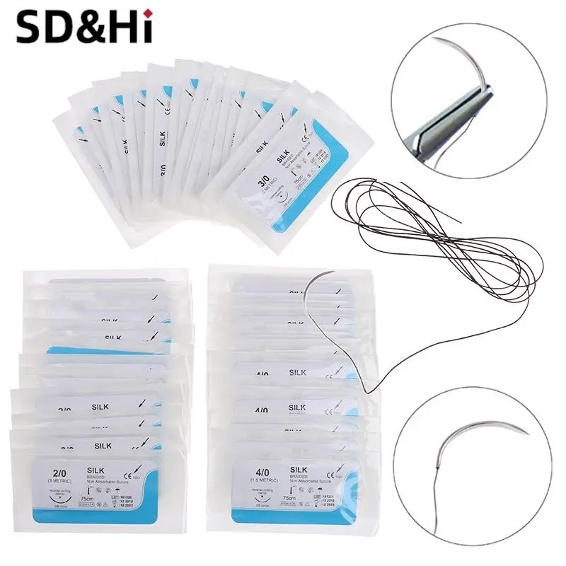 12PCS 75cm 2/0 3/0 4/0 Dental Surgical Needle Silk Medical Thread  Suture Surgical Practice Kit high quality cog 3d4d6d thread pdo suture thread surgical suture needle with thread