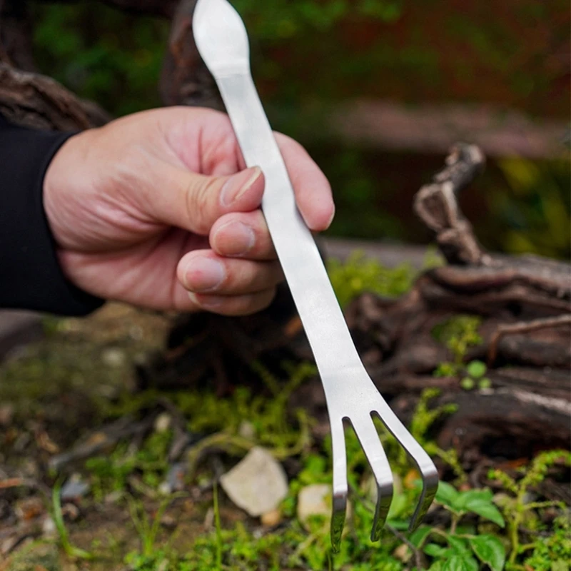 77JA 1/2Pcs Stainless Steel Bonsai Rakes 3 Prong Root Rakes with Spatula Gardening Tool for Indoor and Outdoor Plant Care