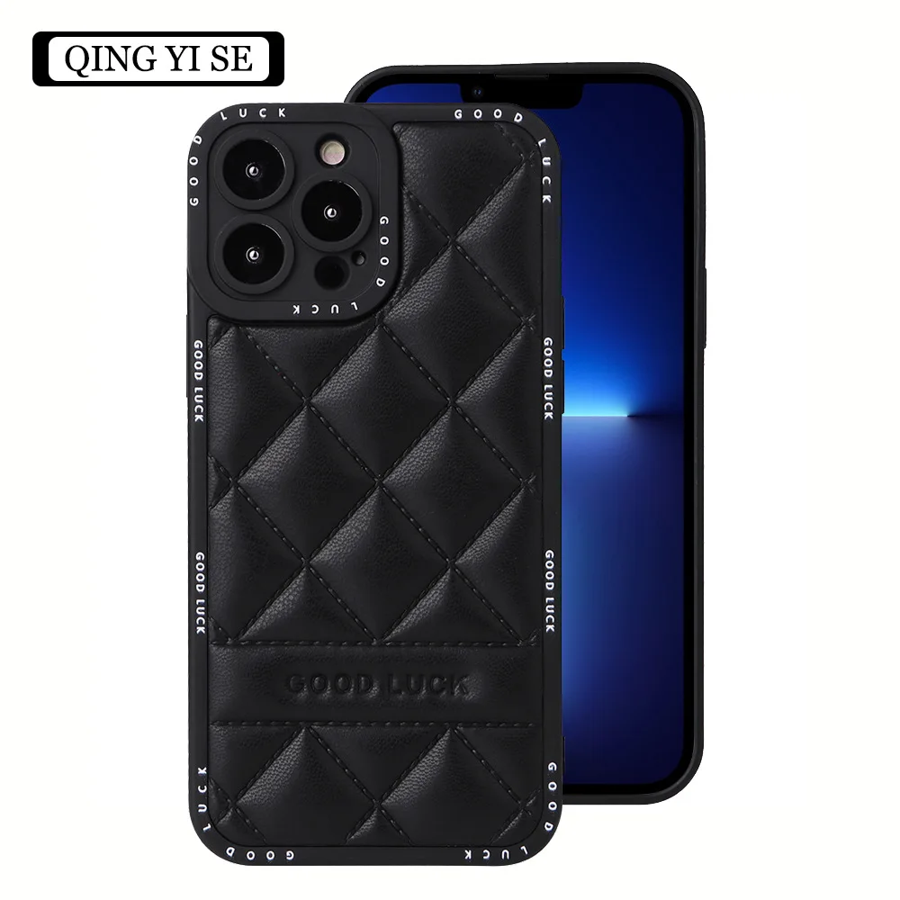 

Elegant Luxury PU Leather Fundas Phone Cases For iPhone 11 12 13 14 15 Pro Max Rhombus Shockproof Cover