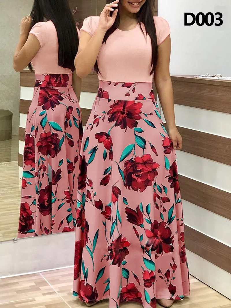 Plus Size Women Autumn Print Stitching Flower Casual Long Party Dress 2020 Vestidos Bodycon Elegant Sexy Woman Maxi Dress Femme