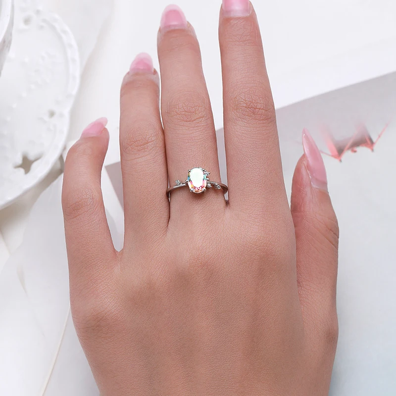 Modian- 타원형 레인보우 지르코니아 웨딩 럭셔리 멀티 컬러 반지, 여성을 위한 약혼 기념일 고급 주얼리