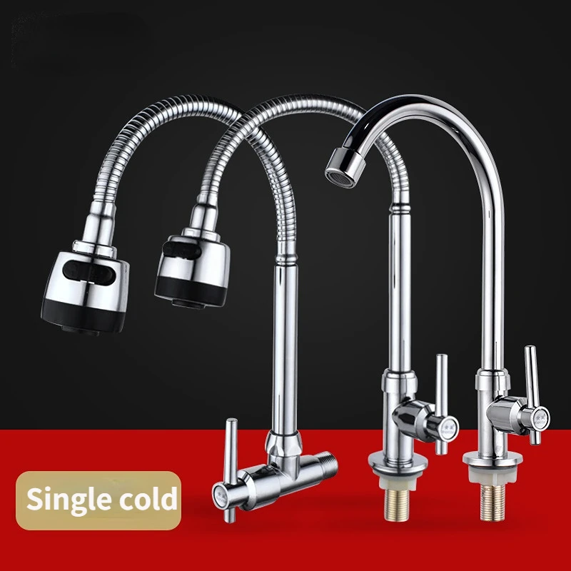 Kitchen Faucet Big Bend Universal Tube Single Cold Wash Basin Sink Faucet Household Rotatable Vertical Faucet