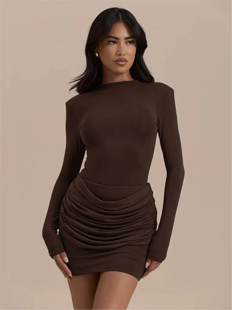 Party Dresses For Woman Sexy Long Sleeve Short Evening Dress Package Hip Bodycon Evening Dress Solid Color Trendy Temperament