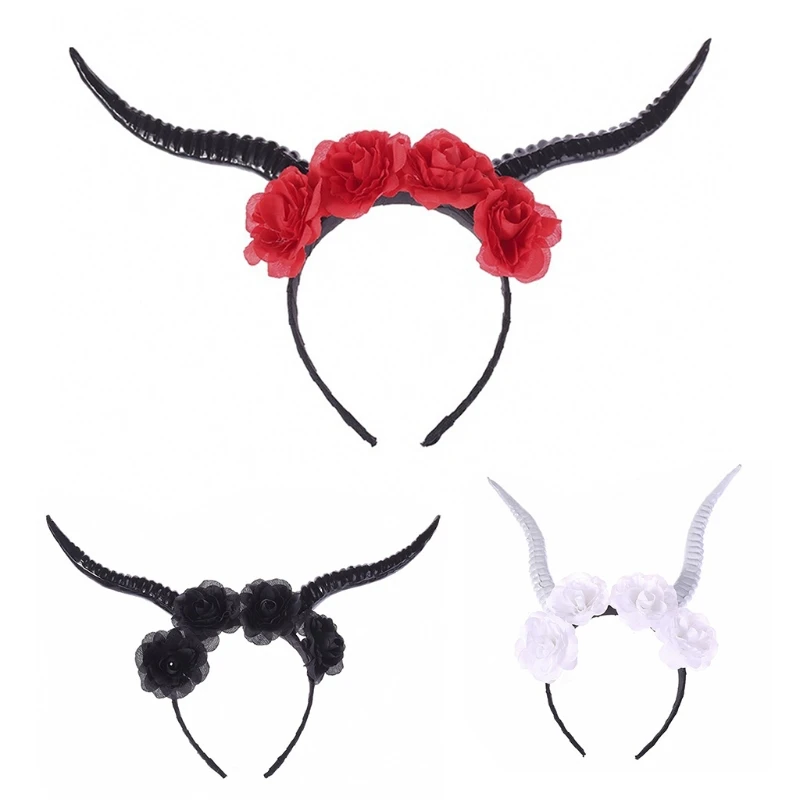 Animal Long Ox Horn headband Halloween Cosplay Devil Demon hair hoop hand Performance Sheep deer Headwear Headdress greek goddess costume