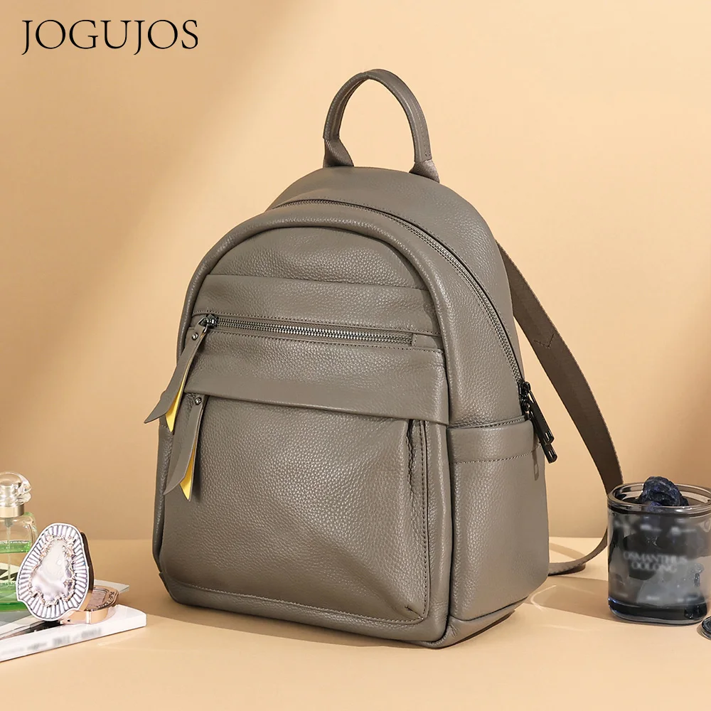 

JOGUJOS Women Soft Genuine Cow Leather Fashion Travel College School Book Bag Female Ladies Backpack Daypack Student Bag