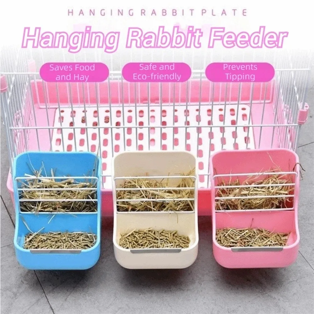 Accessori per Gabbie: Mangiatoia per Fieno 2 in 1, Rastrelliera Fissa per Erba, Mangiatoia Anti-Masticazione per Piccoli Animali, Rastrelliera per Fieno Anti-Ribaltamento Durevole per Conigli - immagine 2