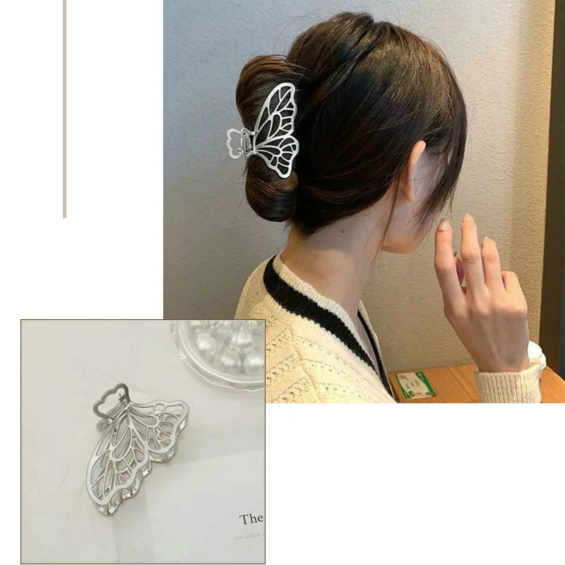Butterfly Pearl Hair Clip Geometric Metal Hair Claw Gold Hollow Hairpin