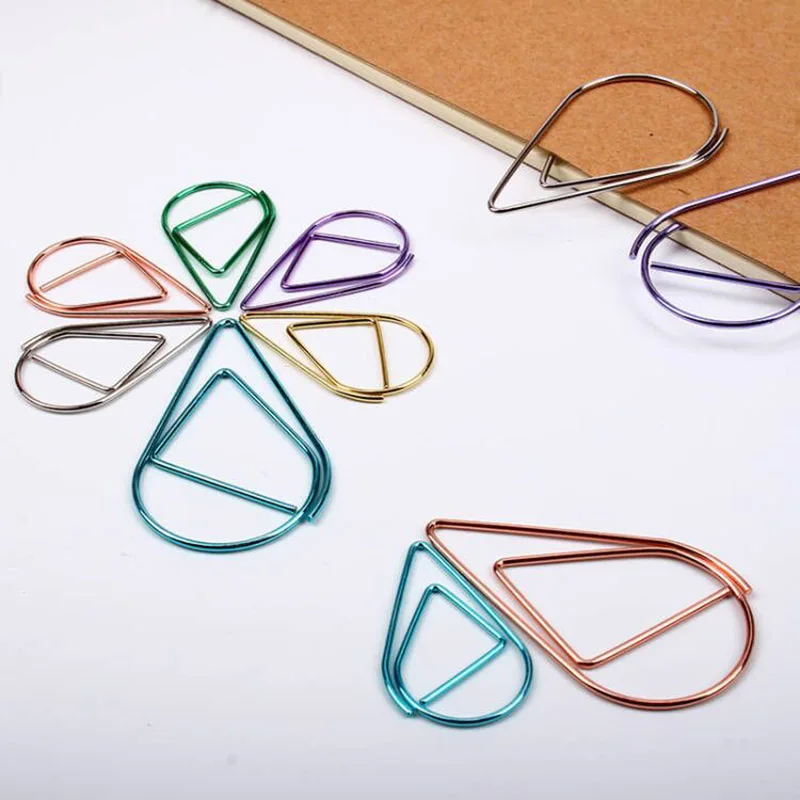 Paper Clips 30/50 Pieces Metal Material Drop Shape Paper Clips Gold Silver Color Kawaii Cute Bookmark Clip Stationery Office School Supplies