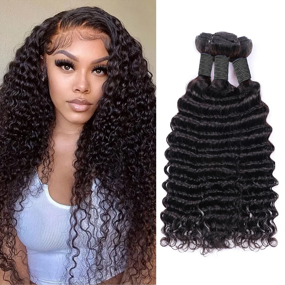 36 40 Inch 100% Human Hair Bundles Curly Bundles Deep Wave Human Hair Natural Black Color Extensions Remy Brazilian
