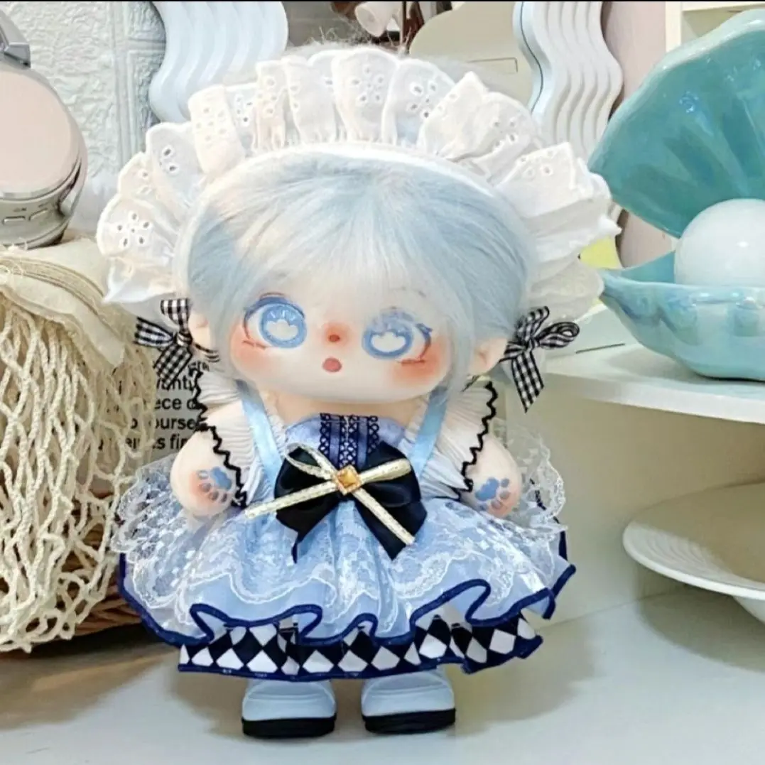 20 cm Puppenkleidung, süßes Dienstmädchen-Outfit-Set, Baumwoll-Plüsch-Puppenkleidung, Kawaii-Kostüm für 20 cm große Plüschtiere, handgefertigte Puppenzubehör – Detail 5