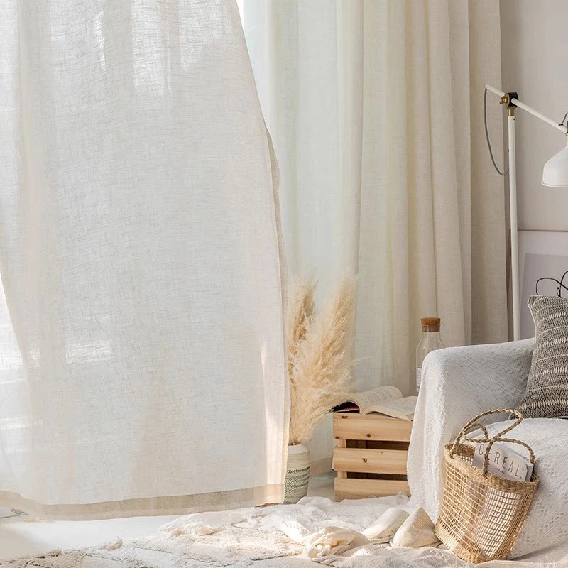 1/2pcs Linen Gauze Curtains,Japanese Hemp Material,Log Wind,Balcony Bay window,Living Room,Bedroom Gauze Curtains（Customizable ） 4