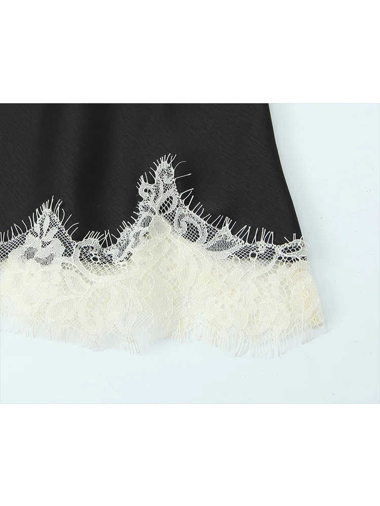 Women Contrast Color Camisole Tops 2026 New V-neck Sleeveless Lace Spaghetti Strap Top Spring Summer Female Backless Sling Tops