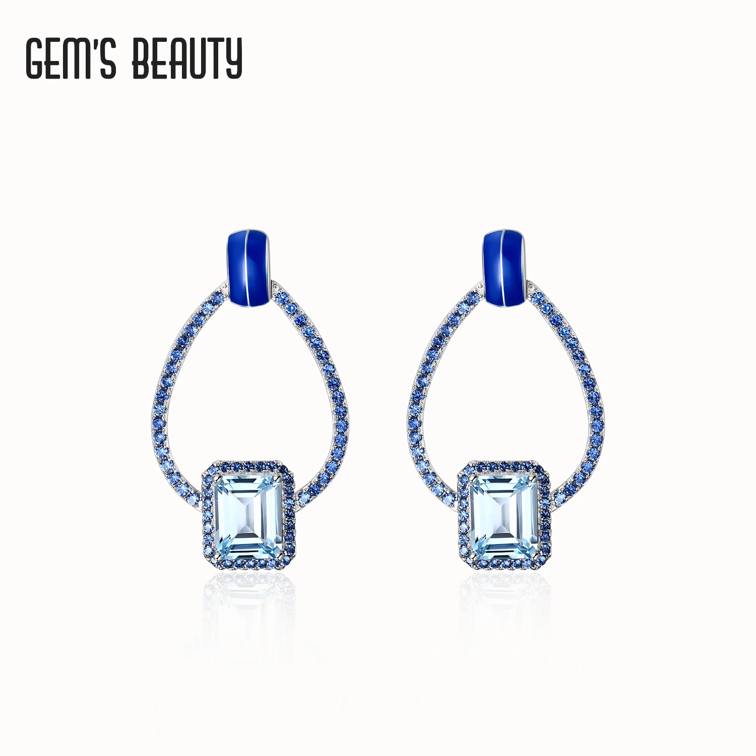 

Gem's Beauty 925 Sterling Silver Hoop Earrings For Women Wedding Engagement Statement Luxury Jewelry Charm Square Sky Blue Topaz