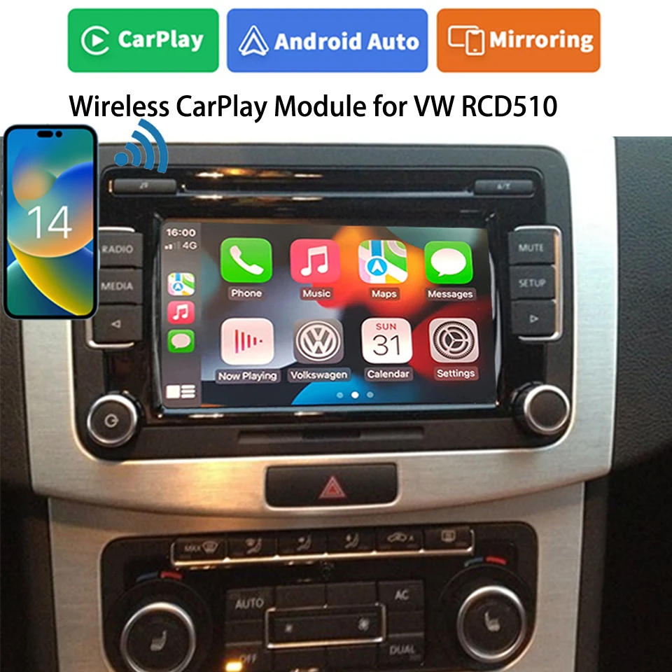 Wireless Apple Car Play Android For Volkswagen Golf 5 6 Mk5 Mk6 Jetta Cc Tiguan Passat Rcd510
