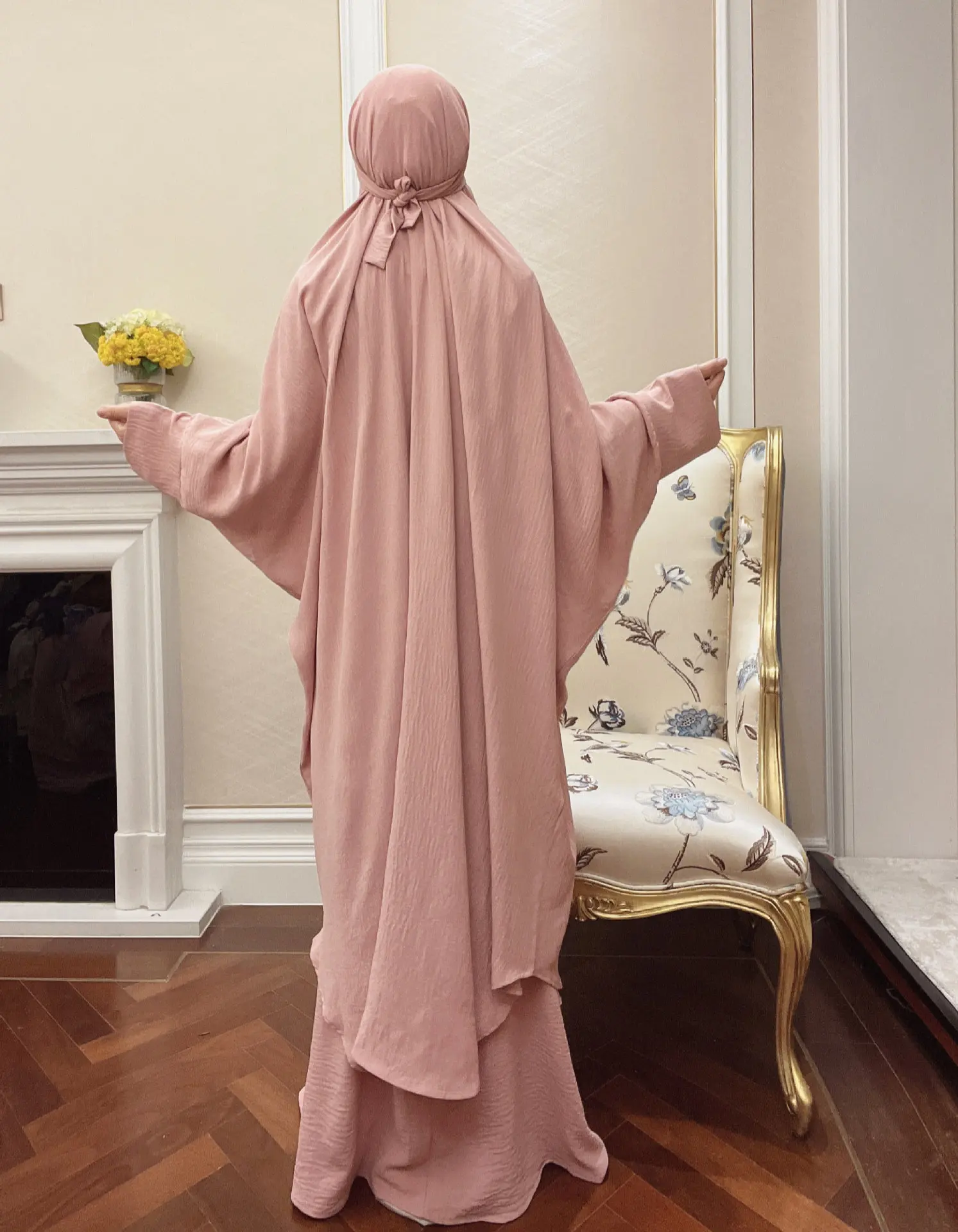 Ramadan Eid Hooded Abaya and Khimar Set Jilbab 2 Piece Dubai Muslim Women Prayer Dress Islam Niqab Burqa Kaftan Long Hijab Robe