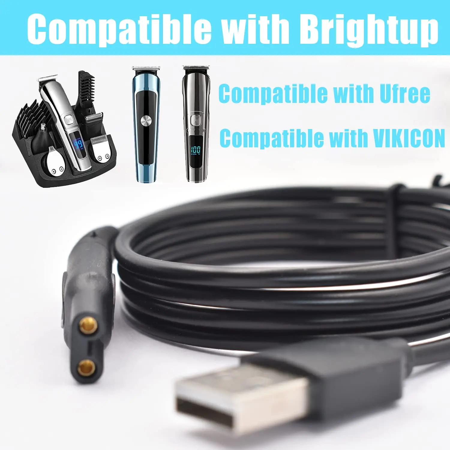 hq850 Charger Cable fit for Brightup/Ufree/VIKICON Beard Trimmer multifunctional grooming kit Hair Clippers USB Cab