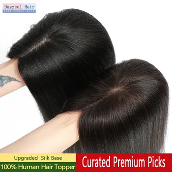 Dazzeal Silk Base Topper Europe Human Hair Toppers For Women Clip Ins Extension Hairpiece Seamless Coverage Undetectable Toppers