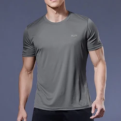 Men's Quick Dry Short Sleeve Athletic T-Shirt - Breathable Ice Silk Fitness Top - XXXL (GRAY)