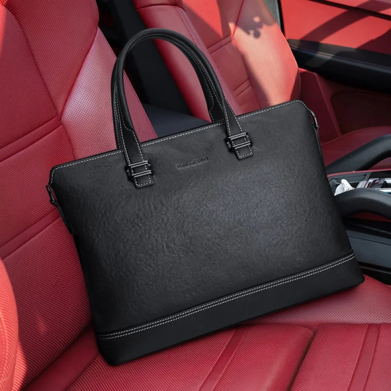 Emperor Paul Briefcase Men's Business Cowhide 14-Inch Computer Bag First Layer Cowhide Shoulder Bag Vegetable Tanned Leather Men