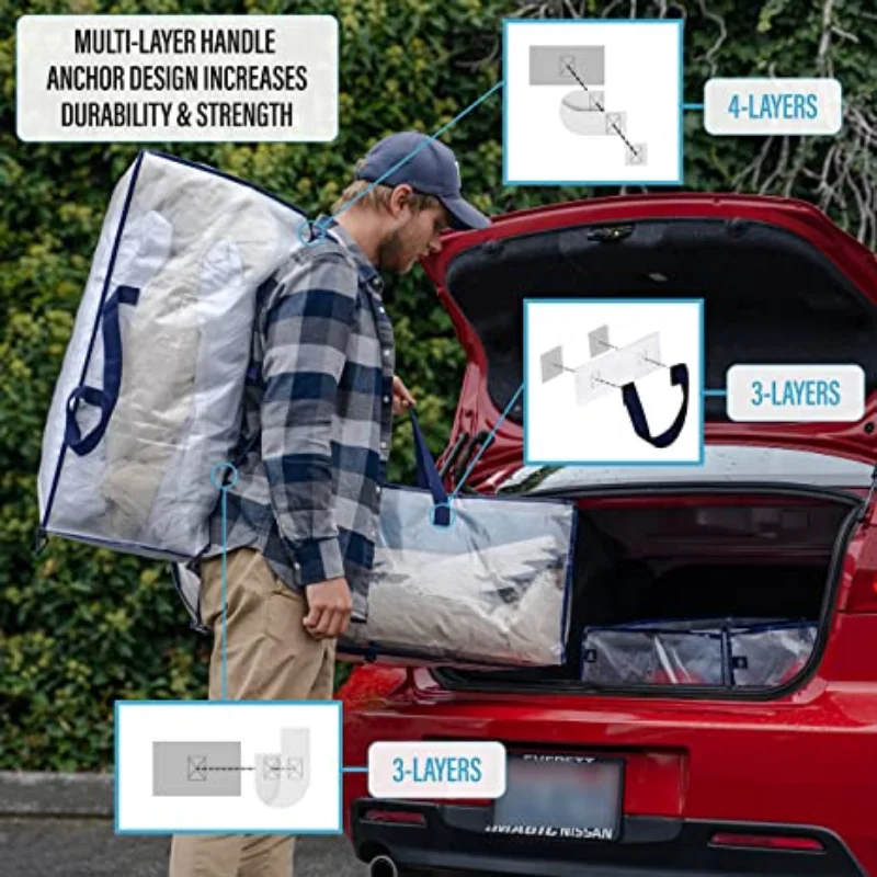 Grands Sacs De Déménagement, 4 Pièces, 88 L, Transparents, Grand Sac De Rangement Avec