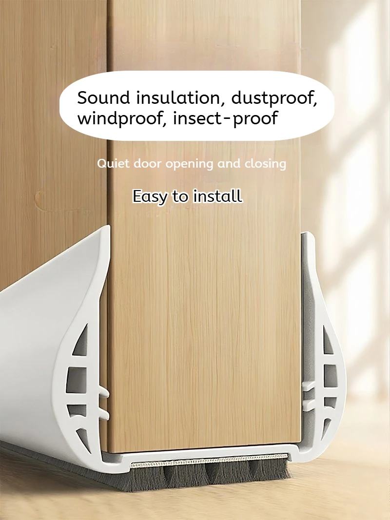 Leiser Türdichtungsstreifen mit Bürste, winddicht, staubdicht, insektensicher, verdickter PVC-Türzugluftstopper, Boden, Wetterschutz – Detail 1