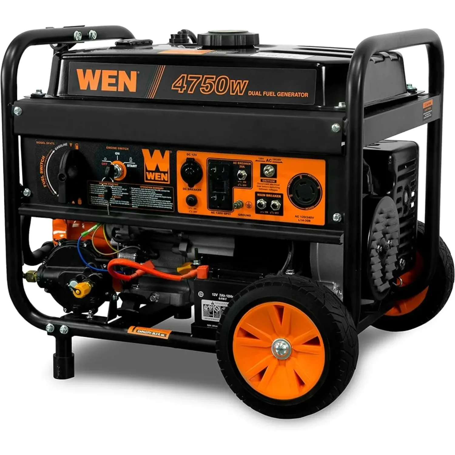 WEN DF475T Dual Fuel 120V/240V Portable Generator with Electric Start Transfer Switch Ready, 4750-Watt