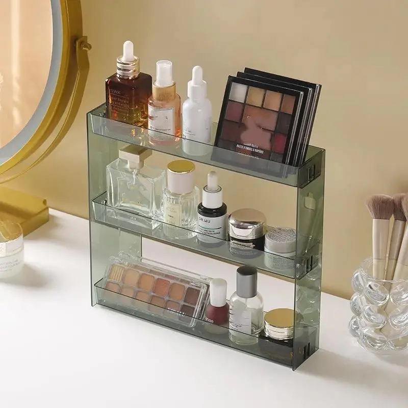 Clear Acrylic Wall-Mounted Makeup Organizer - 3-Tier Large Capacity for Space-Saving Bathroom Storage