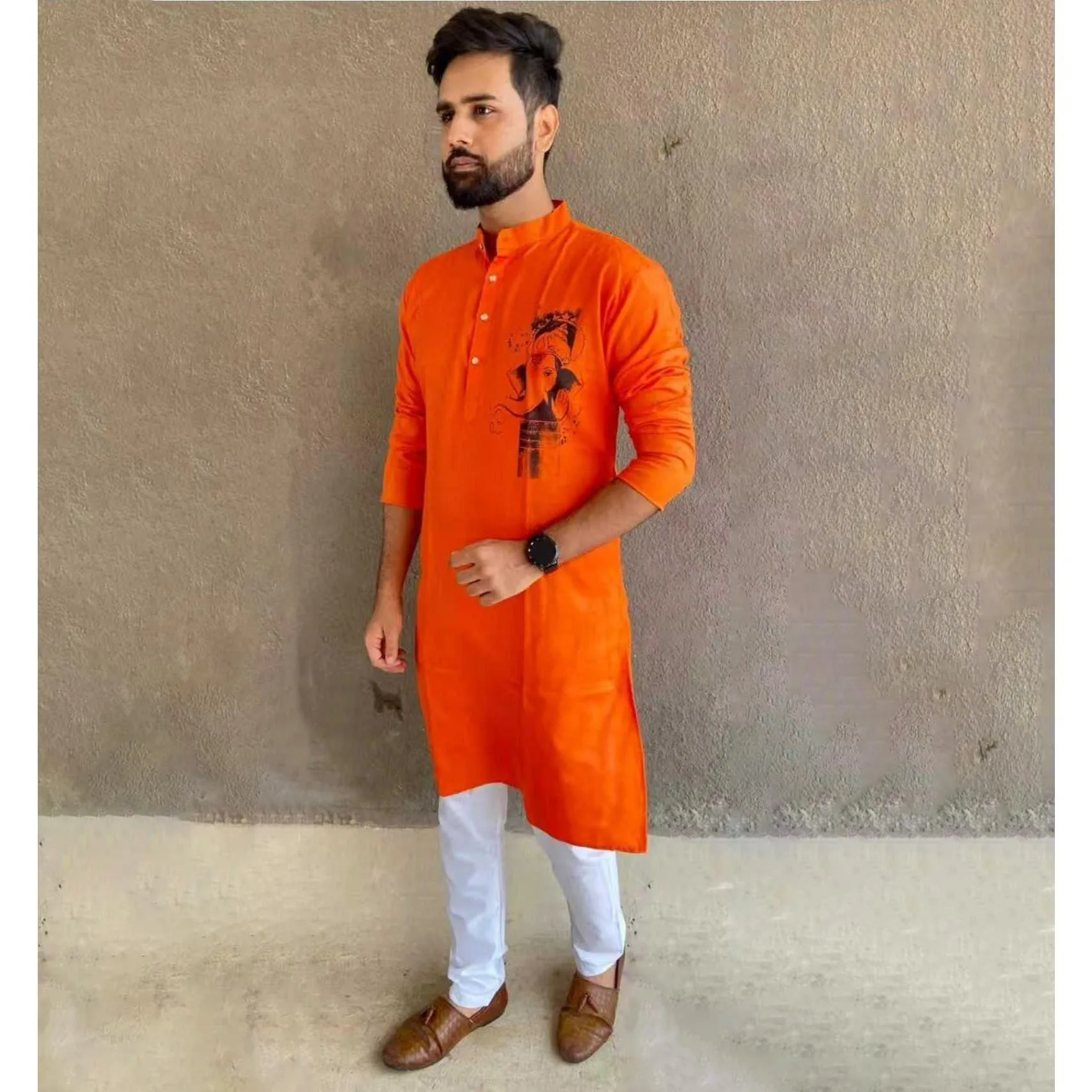 2026 muslimische Herren-Robe, langärmelig, Ethno-Stil, Stehkragen, arabische Kleidung, islamische Freizeit-Robe für Herren, nationaler Stil – Detail 13
