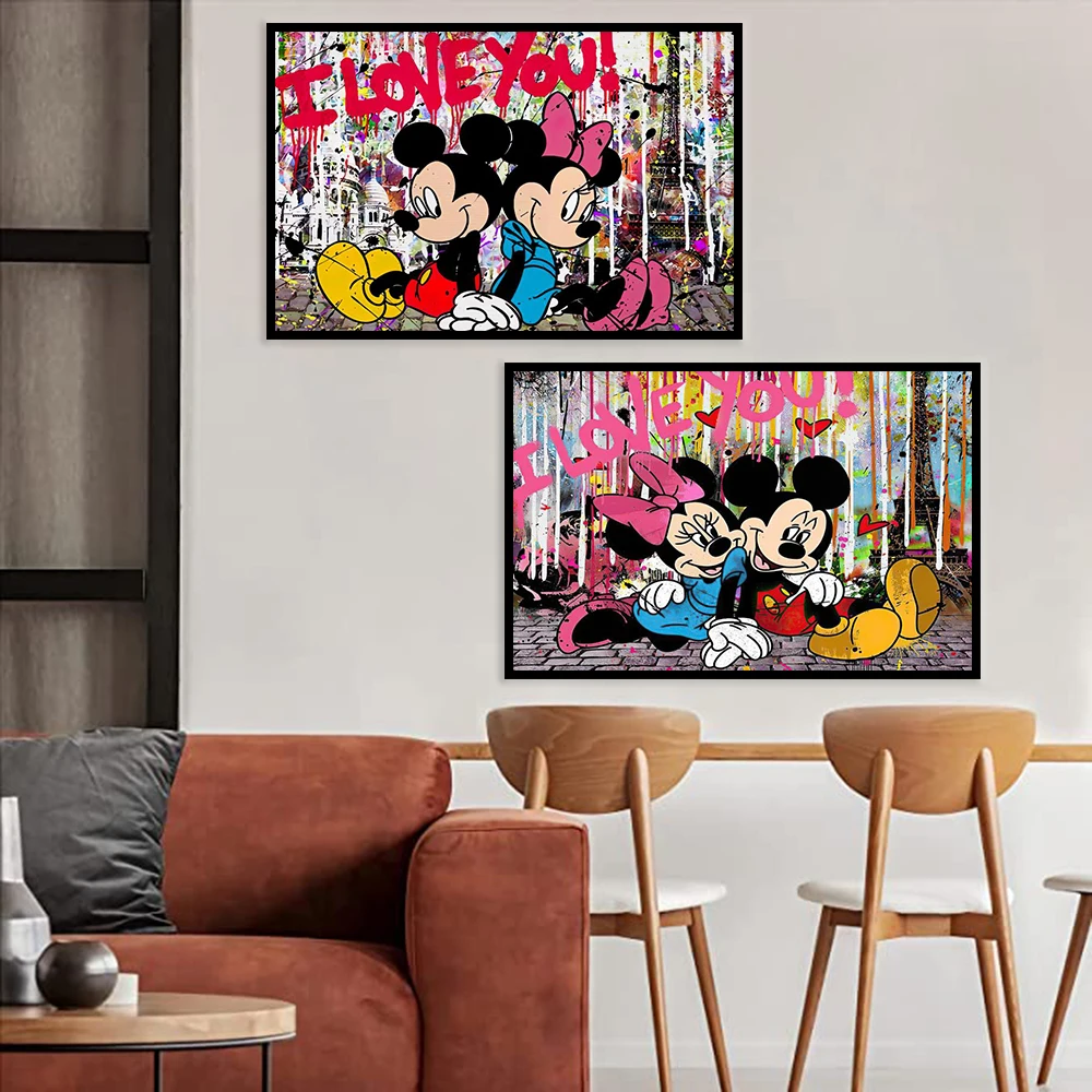 Graffiti Artwork with Disney Characters Printed on Canvas