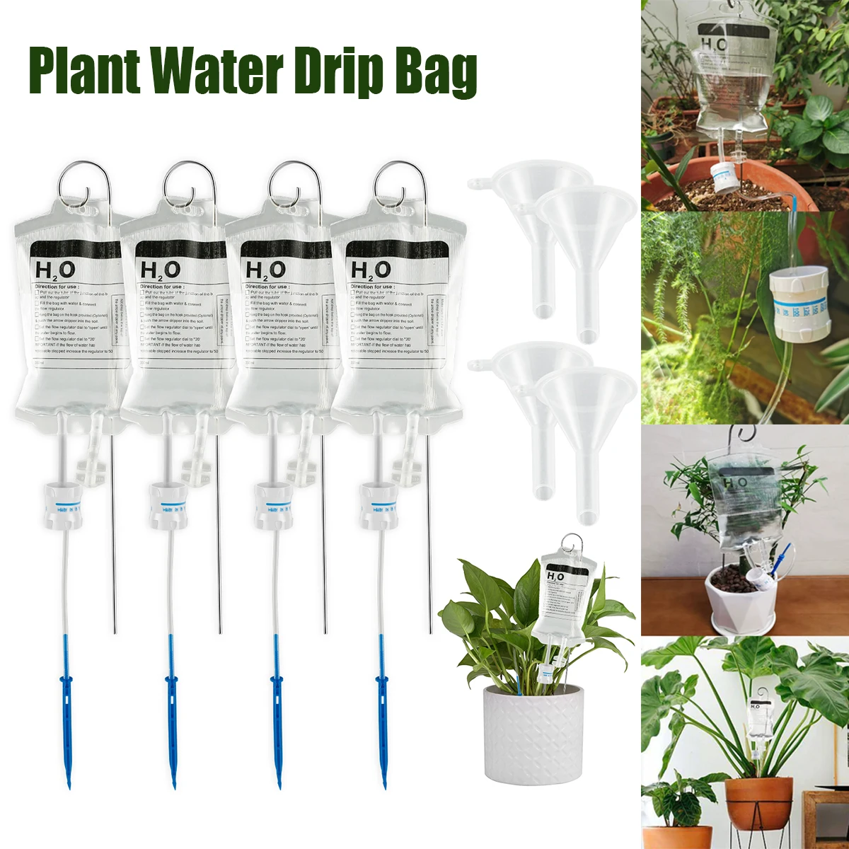 4pcs Plant Water Bag 350ml Irrigation Drip Bag With Metal Hooks Self