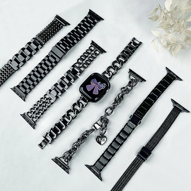 Luxury Women Leather Strap For Apple Watch Band 8 Ultra 49mm 41mm 45mm  Metal Bracelet For iWatch 8 7 se 6 5 4 3 38 42mm 40 44mm - AliExpress
