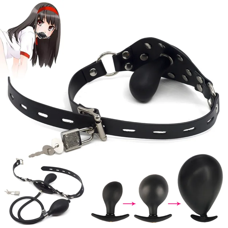 Inflatable-Dildo-Open-Mouth-Gag-Oral-Fixation-Leather-Fetish-Bdsm ...