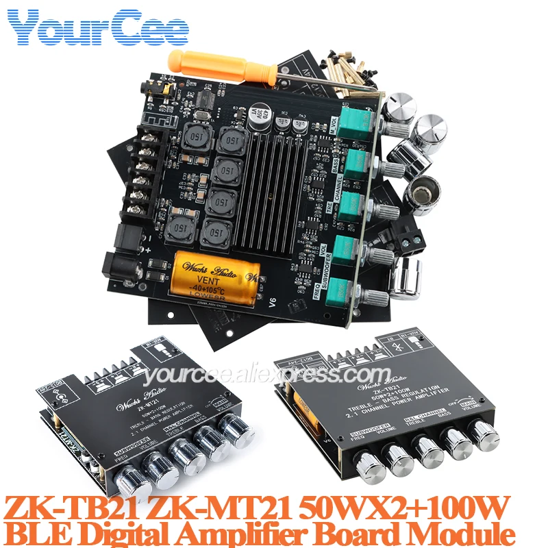 Ricevitore amplificatore audio, ZK-MT21 CS8673E Scheda amplificatore subwoofer HiFi Bluetooth 5.0 a 2.1 canali 50WX2 + 100W Amplificatore audio stereo di potenza AMP for basso AUX Facile da usare