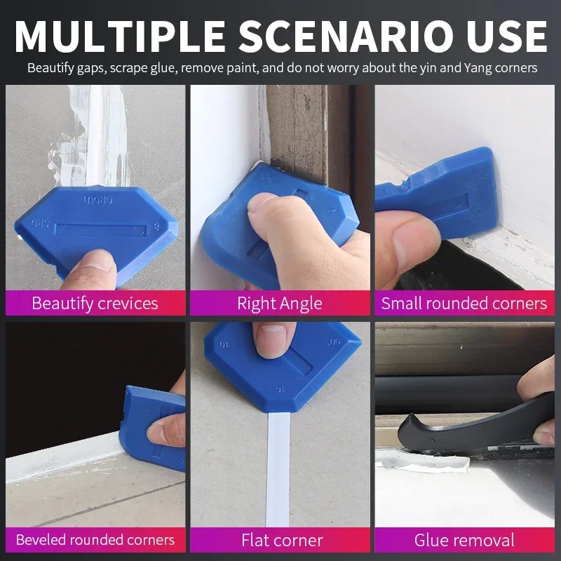 Scraper Tool Kit Scraper Tool Set Silicone Scraper Caulking Finisher Tool Silicone Sealant Tool Silicone Caulking Set Scraper Cleaner Scraper Tool 4/5PC Silicone Applicator Scraper Sealant Smooth Remover Tool Spreader Finish Kit Caulk Tile Grout Applicator Edges Cleaner