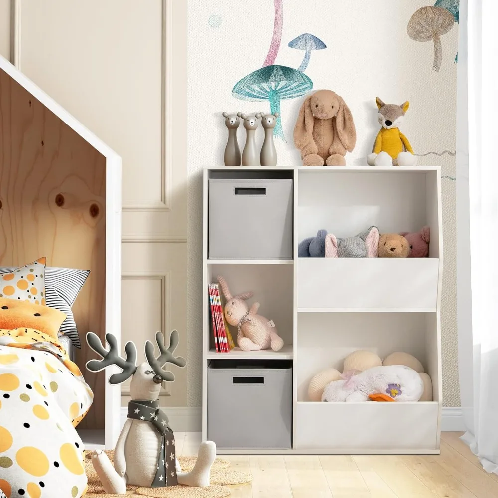 Kids Toy Storage Organizer with Bookcase, Children Bookshelf and Toy Storage Bins for Toddlers, Wooden Storage Cabinet 2