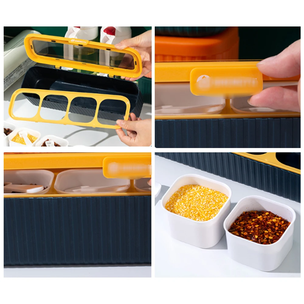 4 Grid Seasoning Box Kitchen Storage Organizer Spice Jars Salt And Pepper Shakers Spice Container Set 10 4 Grid Seasoning Box Kitchen Storage Organizer Spice Jars Salt And Pepper Shakers Spice Container Set