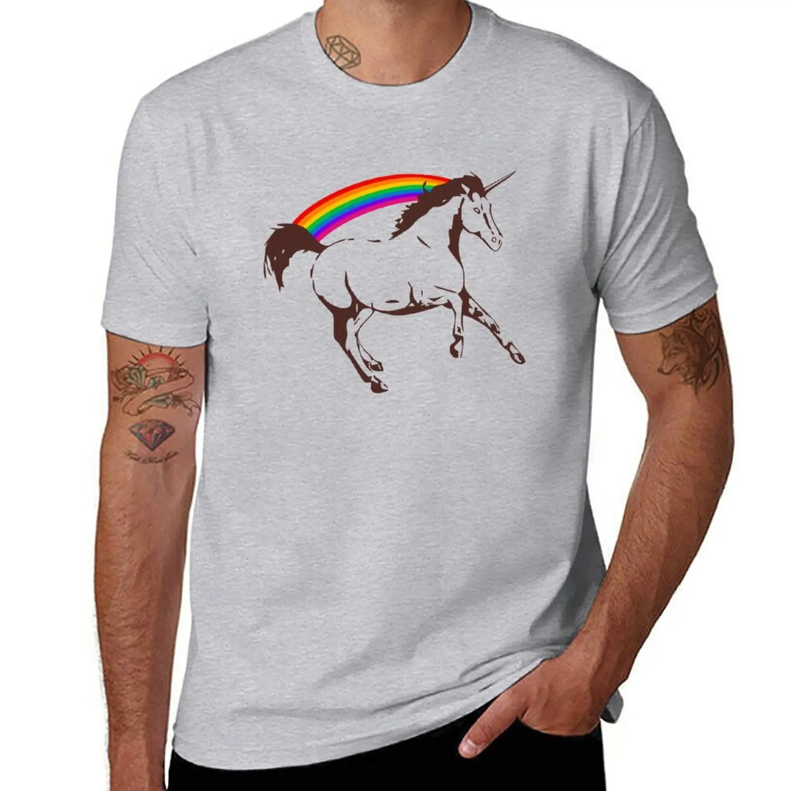 

New Unicorn with rainbow T-Shirt black t shirt cute clothes t shirts men