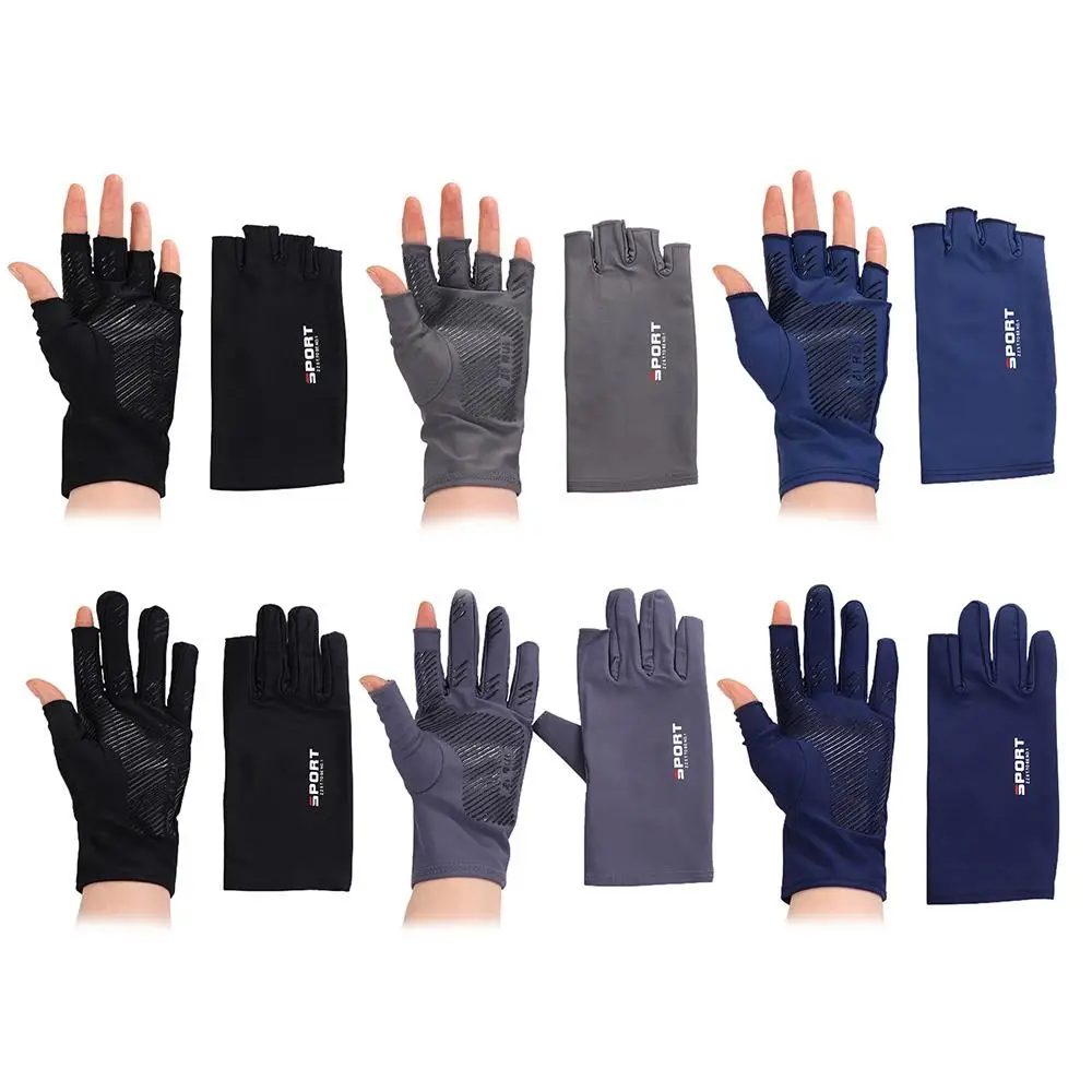 

Sun Protection Driving Climb Mountains Solid Color Men Elastic Gloves Half Finger Gloves Ice Silk Gloves Non-slip Mittens