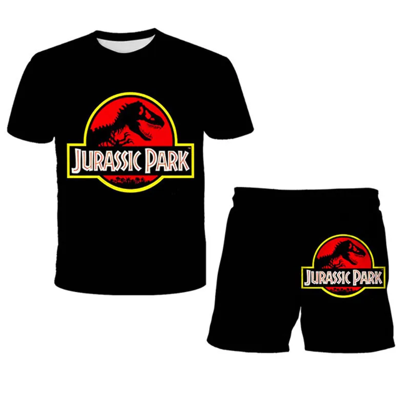 Summer 3D print Dinosaur Print T-Shirt Kids Summer Jurassic Park Boys Shorts Suit Cartoon Jurassic Dinosaur Top fashion Suit Clothing Sets expensive