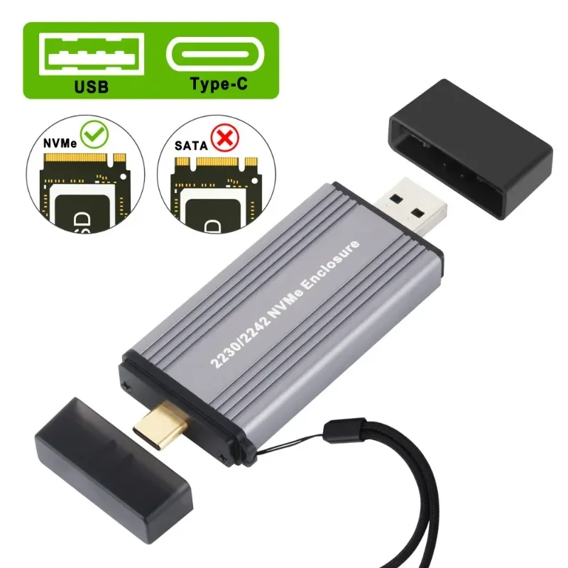 Hdd Enclosure External Hard Drive Housing M2 Ssd Enclosure External Solid State Drive NVME Case USB3.1 M.2 SSD Enclosure NVME To USB 3.1 TYPE-A + TYPE C 10Gbps Supports 2230 2242 M.2 SSD Box Laptop Phone PC