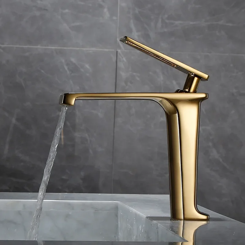 Shining Gold Faucet Bathroom Basin Faucets Hot Cold Sink Water Mixer Crane Deck Mounted Single Hole Bathroom Tap