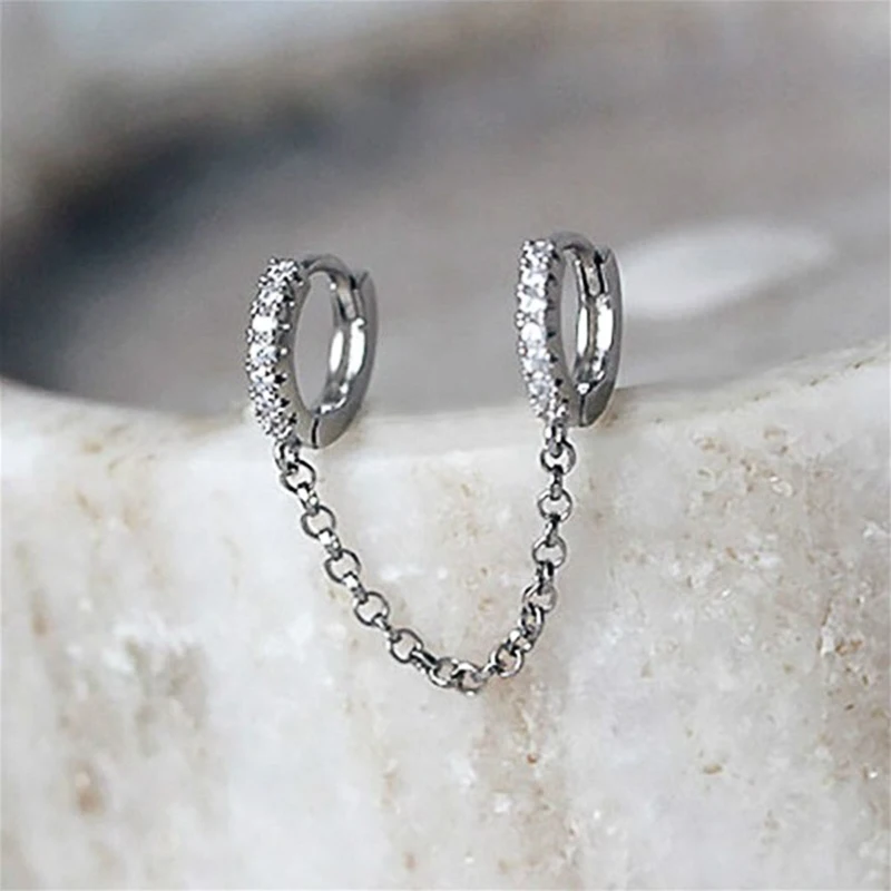 Unisex Hoop Earrings Ear Accessories Crystal Zircon Double Ear Pierced Earrings 1pc