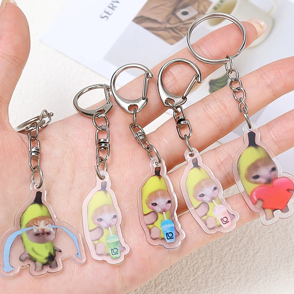 FunnyBananaCatKeychainMetalMemeKeychainGirlStudentsHappyLove