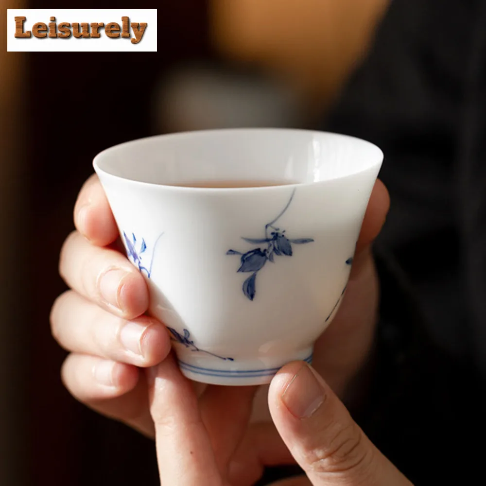 Pure Hand-painted Butterfly Orchid Teacup White Porcelain Tasting Cup Female Aroma Cup Chazhan Meditation Cup Cha Kung Fu Teaset